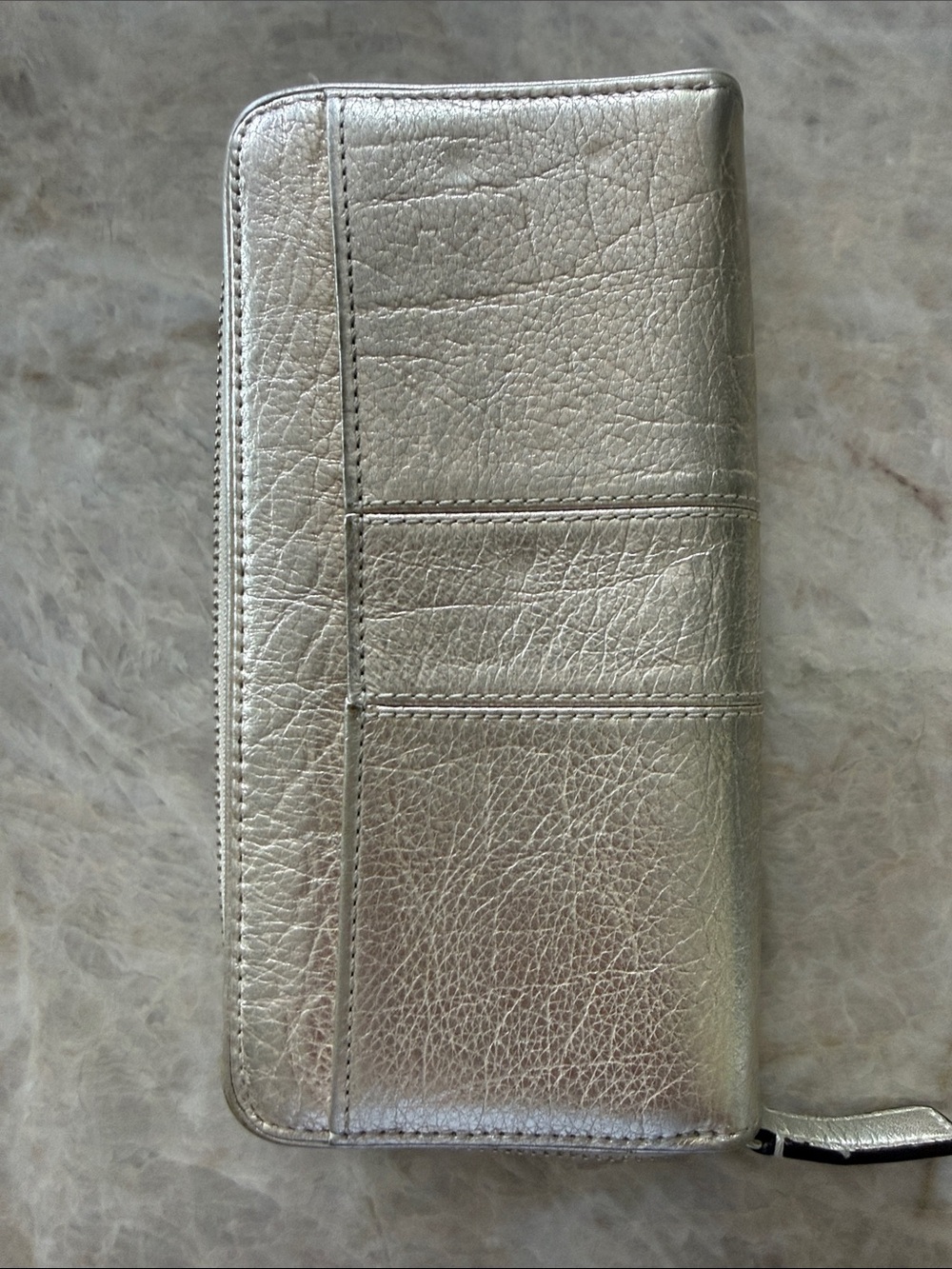Coach Authentic Metallic Gold Zip-Around Wallet with Silver Logo Accent - Picture 11 of 14